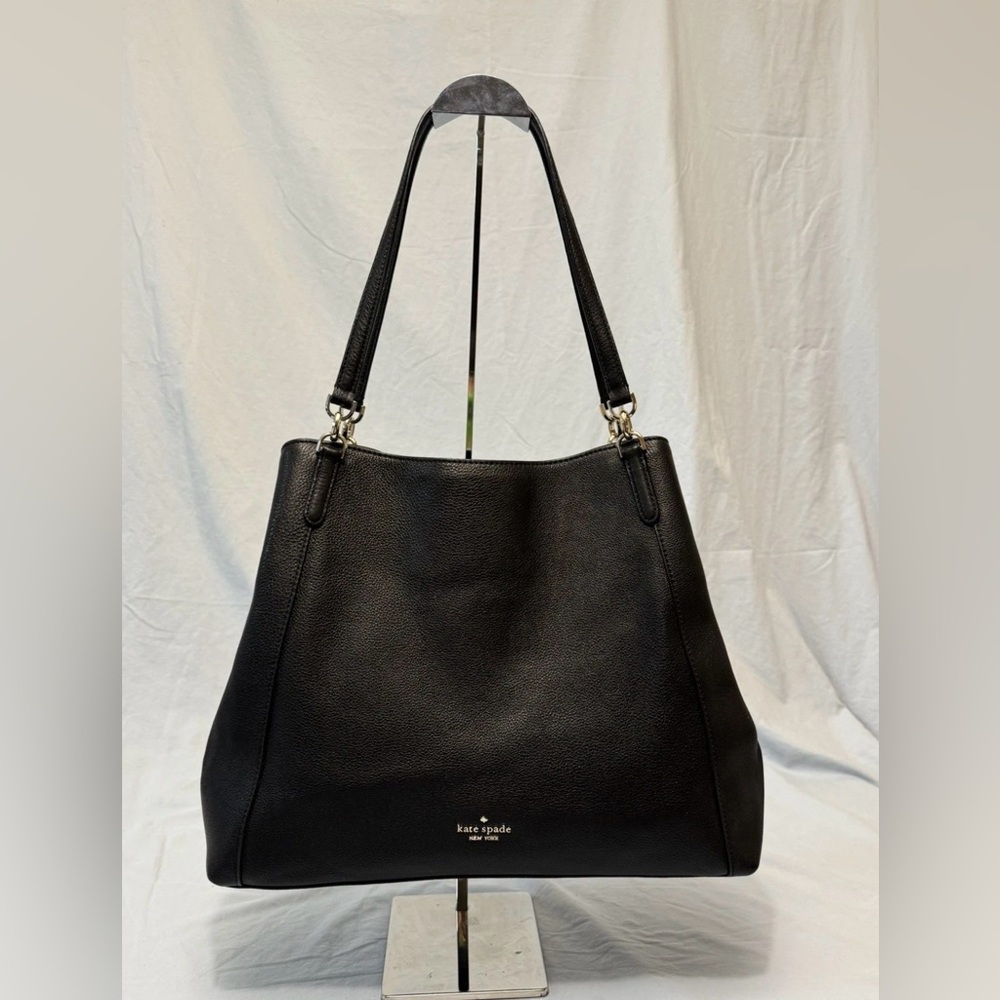 Kate Spade Jackson Street Black Pebbled Leather Tote 3 Compartment Bag
